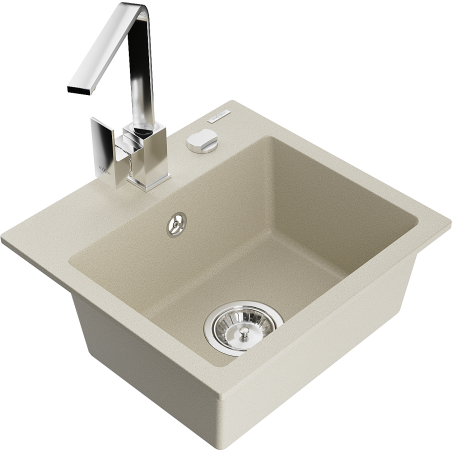 Mexen Milo granitový dřez 1-komorový s kuchyňskou baterií Rita, béžový - 6505-69-670300-00