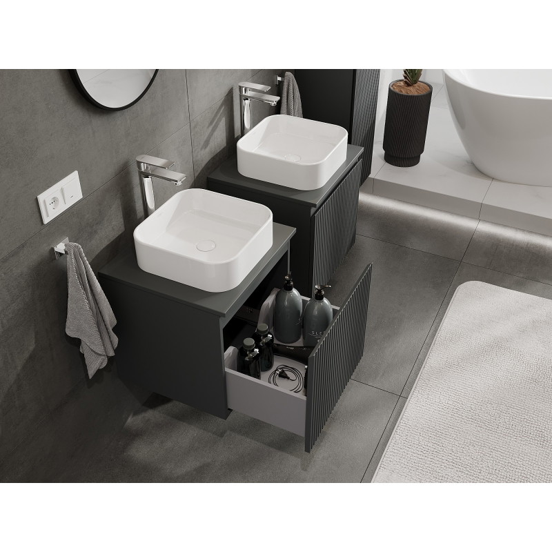 Mexen Rivel koupelnová skříňka pod umyvadlo 50 cm s deskou, 1 zásuvka, drážkovaná, grafit matná - 91A20-05047-1-BFC66