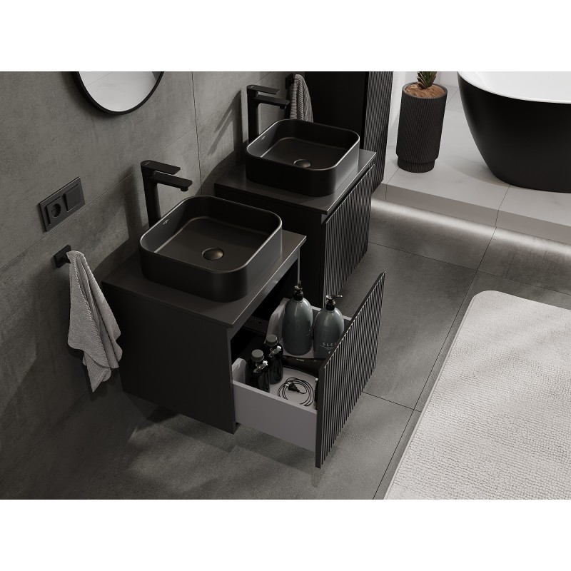 Mexen Rivel koupelnová skříňka pod umyvadlo 50 cm s deskou, 1 zásuvka, drážkovaná, černá mat - 91A20-05047-1-BFC71