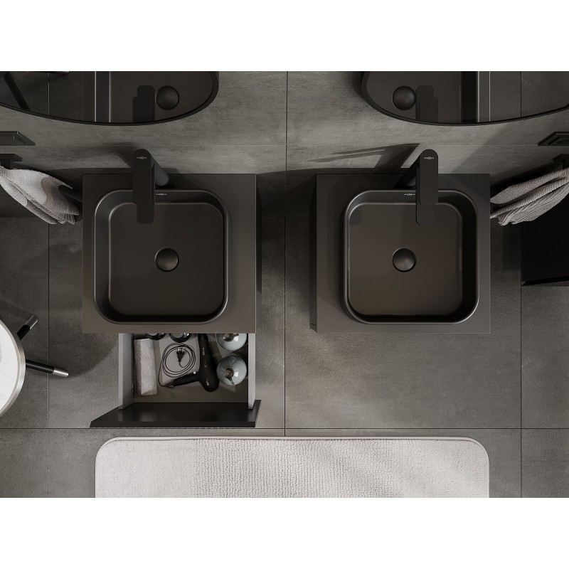 Mexen Rivel koupelnová skříňka pod umyvadlo 50 cm s deskou, 1 zásuvka, drážkovaná, černá mat - 91A20-05047-1-BFC71