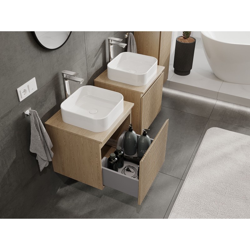 Mexen Rivel koupelnová skříňka pod umyvadlo 50 cm s deskou, 1 zásuvka, drážkovaná, dub - 91A20-05047-1-BFC81