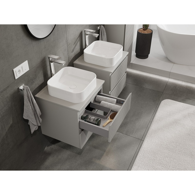 Mexen Rivel koupelnová skříňka pod umyvadlo 50 cm s deskou, 2 zásuvky, drážkovaná, šedá matná - 91A20-05047-2-BFFC62