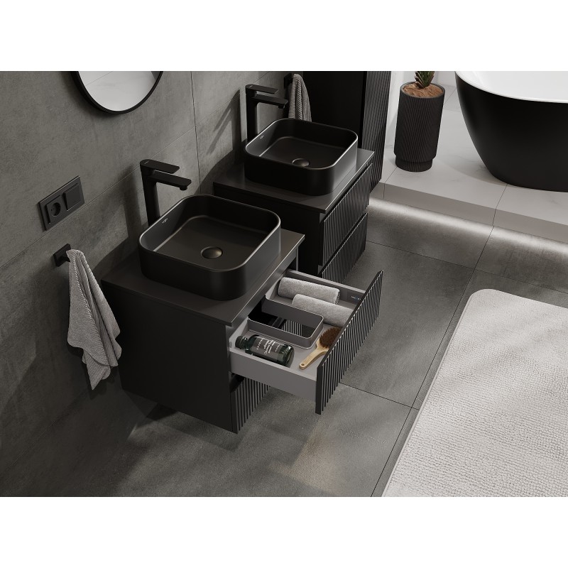 Mexen Rivel koupelnová skříňka pod umyvadlo 50 cm s deskou, 2 zásuvky, drážkovaná, černá mat - 91A20-05047-2-BFFC71