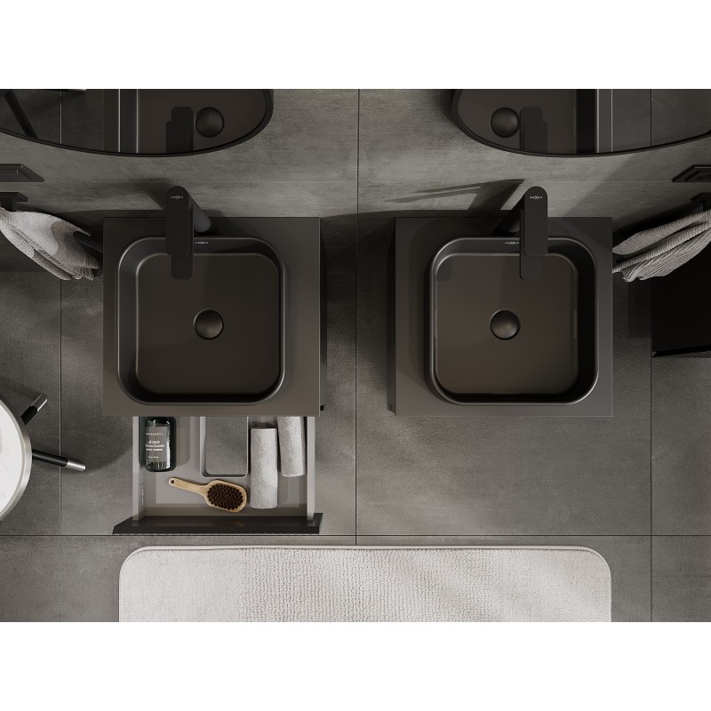 Mexen Rivel koupelnová skříňka pod umyvadlo 50 cm s deskou, 2 zásuvky, drážkovaná, černá mat - 91A20-05047-2-BFFC71