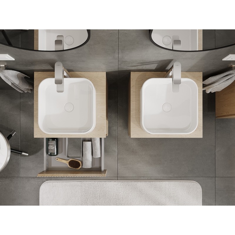 Mexen Rivel koupelnová skříňka pod umyvadlo 50 cm s deskou, 2 zásuvky, vroubkovaná, dub - 91A20-05047-2-BFFC81