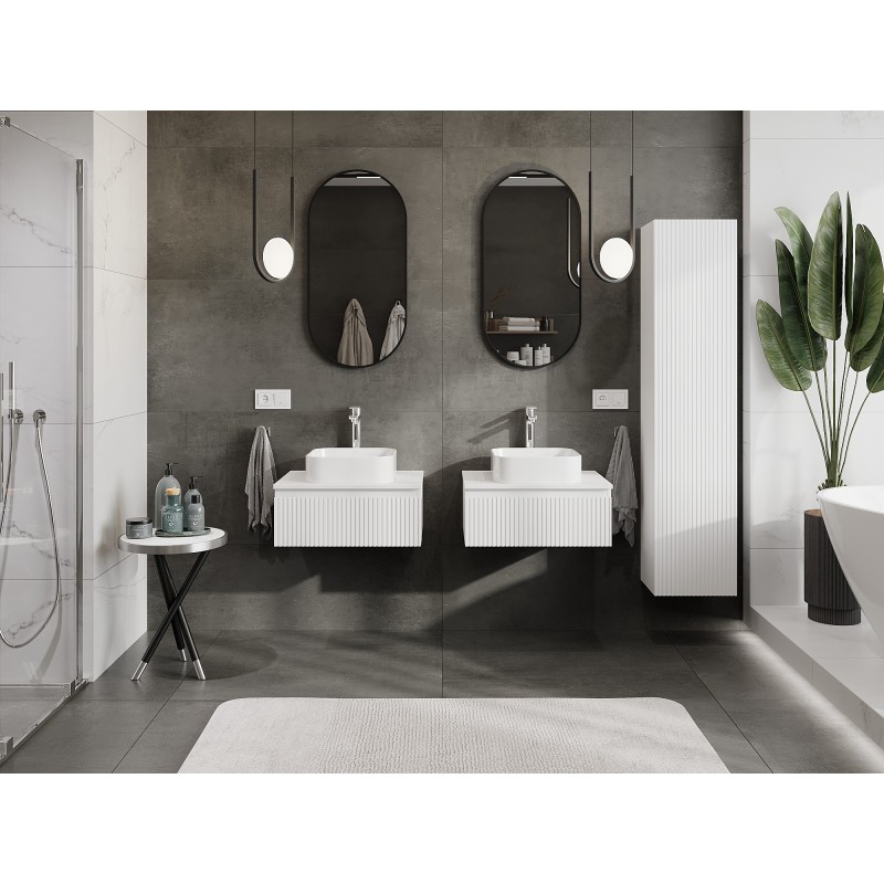 Mexen Rivel koupelnová skříňka pod umyvadlo 60 cm s deskou, 1 zásuvka, drážkovaná, bílá mat - 91A20-06023-1-BFC01