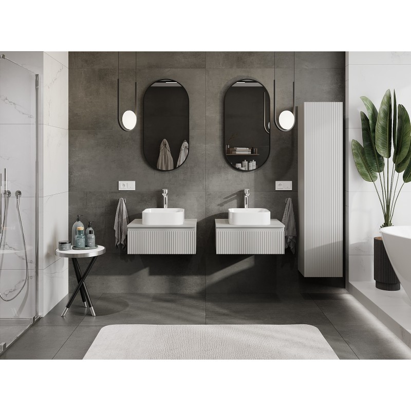 Mexen Rivel koupelnová skříňka pod umyvadlo 60 cm s deskou, 1 zásuvka, drážkovaná, šedá mat - 91A20-06023-1-BFC62