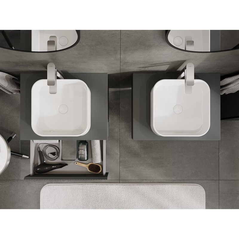 Mexen Rivel koupelnová skříňka pod umyvadlo 60 cm s deskou, 1 zásuvka, drážkovaná, grafit mat - 91A20-06023-1-BFC66