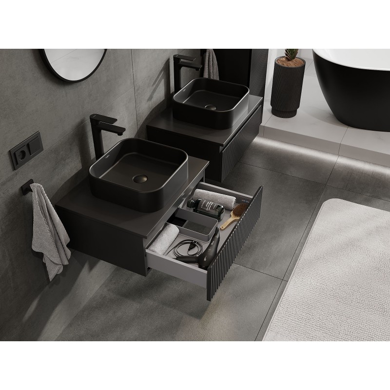 Mexen Rivel koupelnová skříňka pod umyvadlo 60 cm s deskou, 1 zásuvka, drážkovaná, černý mat - 91A20-06023-1-BFC71