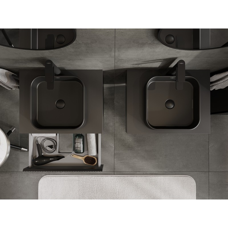 Mexen Rivel koupelnová skříňka pod umyvadlo 60 cm s deskou, 1 zásuvka, drážkovaná, černý mat - 91A20-06023-1-BFC71