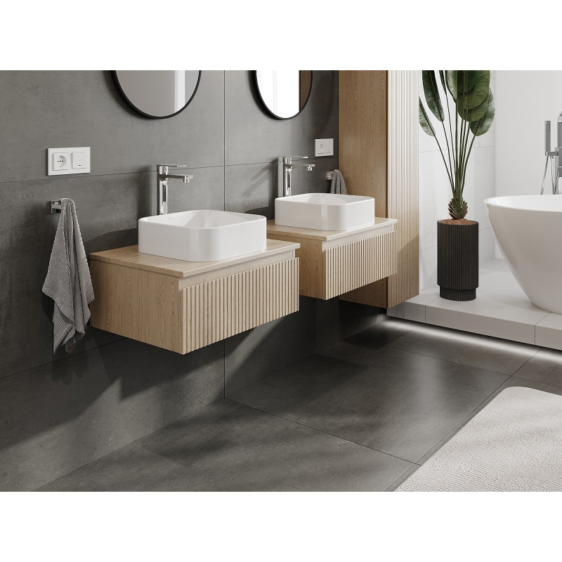 Mexen Rivel koupelnová skříňka pod umyvadlo 60 cm s deskou, 1 zásuvka, ryhovaná, dub - 91A20-06023-1-BFC81