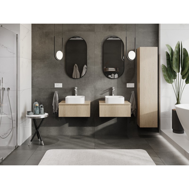 Mexen Rivel skříňka pod umyvadlo 60 cm s deskou, 1 zásuvka, rýhovaná, dub - 91A20-06023-1-BFC81