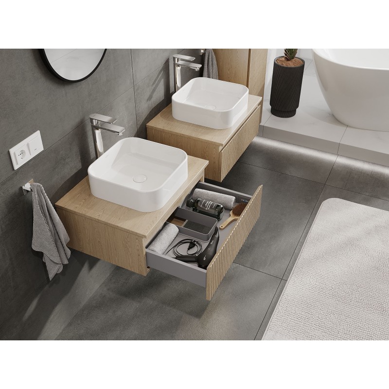 Mexen Rivel skříňka pod umyvadlo 60 cm s deskou, 1 zásuvka, rýhovaná, dub - 91A20-06023-1-BFC81