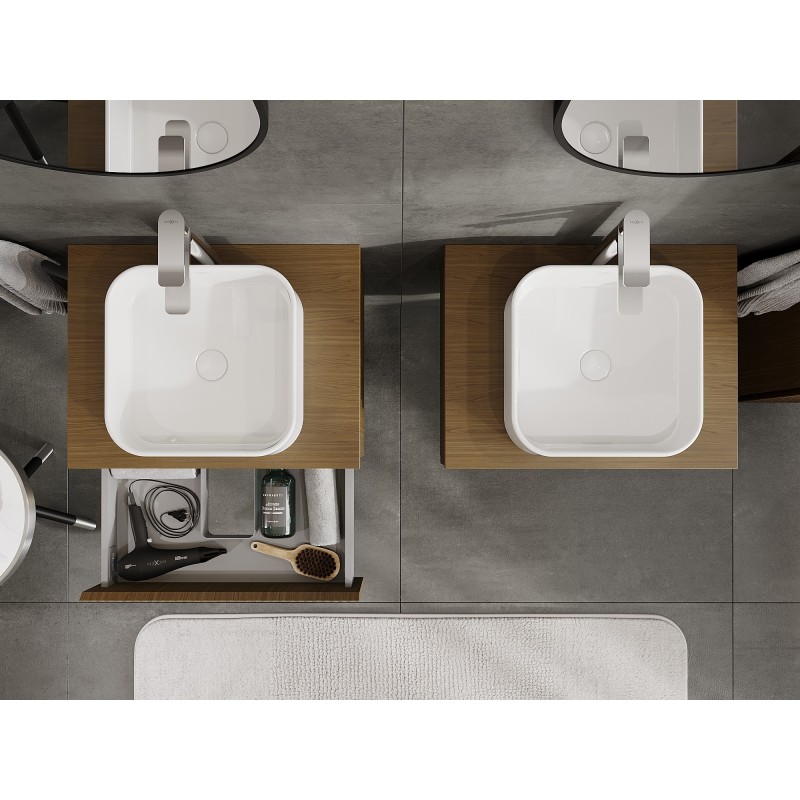 Mexen Rivel koupelnová skříňka pod umyvadlo 60 cm s deskou, 1 zásuvka, rýhovaná, ořech - 91A20-06023-1-BFC86