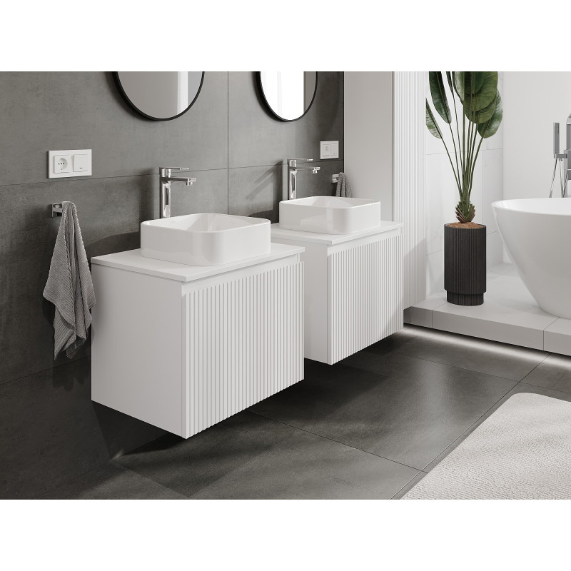 Mexen Rivel koupelnová skříňka pod umyvadlo 60 cm s deskou, 1 šuplík, drážkovaná, bílá matná - 91A20-06047-1-BFC01