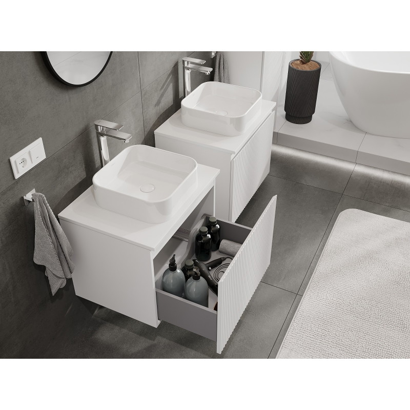 Mexen Rivel koupelnová skříňka pod umyvadlo 60 cm s deskou, 1 šuplík, drážkovaná, bílá matná - 91A20-06047-1-BFC01