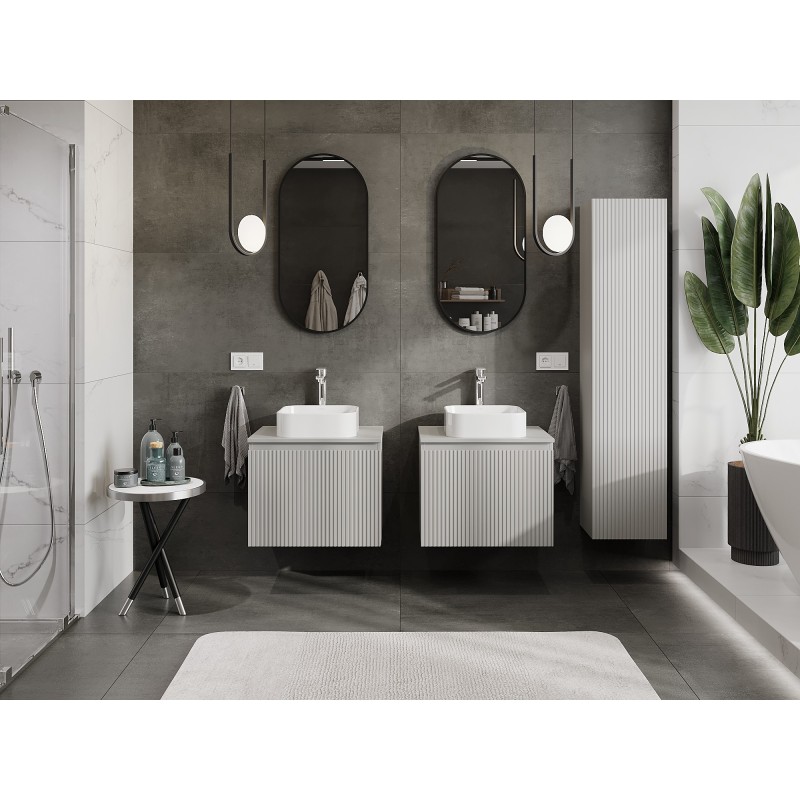 Mexen Rivel koupelnová skříňka pod umyvadlo 60 cm s deskou, 1 zásuvka, rýhovaná, šedá mat - 91A20-06047-1-BFC62