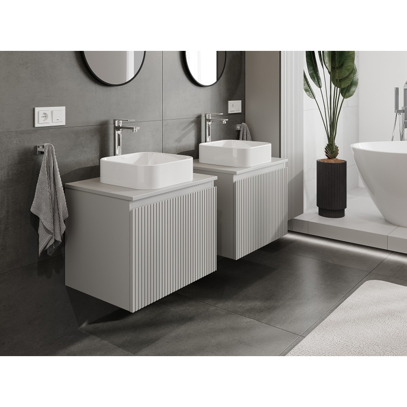 Mexen Rivel koupelnová skříňka pod umyvadlo 60 cm s deskou, 1 zásuvka, drážkovaná, šedá mat - 91A20-06047-1-BFC62