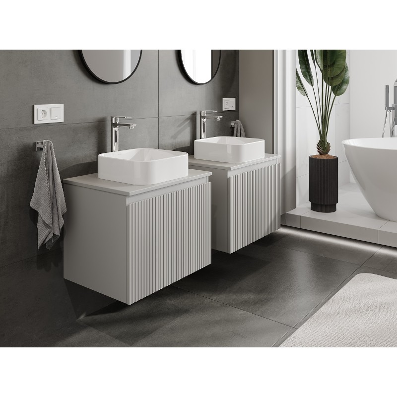 Mexen Rivel koupelnová skříňka pod umyvadlo 60 cm s deskou, 1 zásuvka, rýhovaná, šedá mat - 91A20-06047-1-BFC62