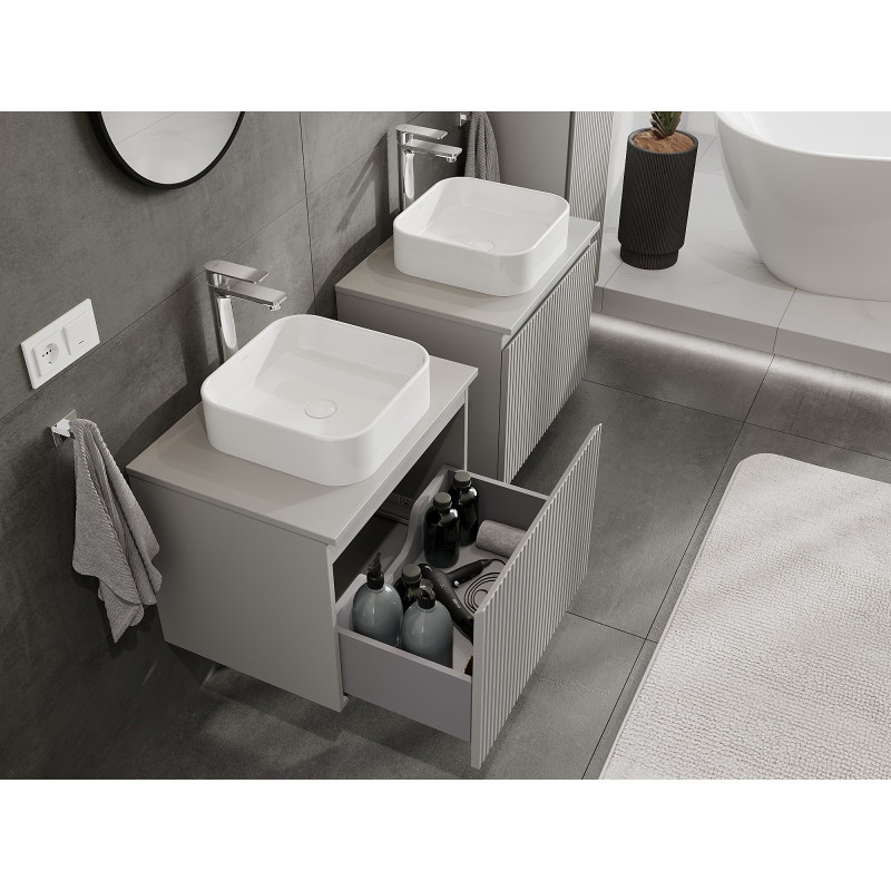 Mexen Rivel koupelnová skříňka pod umyvadlo 60 cm s deskou, 1 zásuvka, drážkovaná, šedá mat - 91A20-06047-1-BFC62