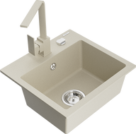 Mexen Milo granitový dřez 1-komorový s kuchyňskou baterií Rita, béžový - 6505-69-670300-69