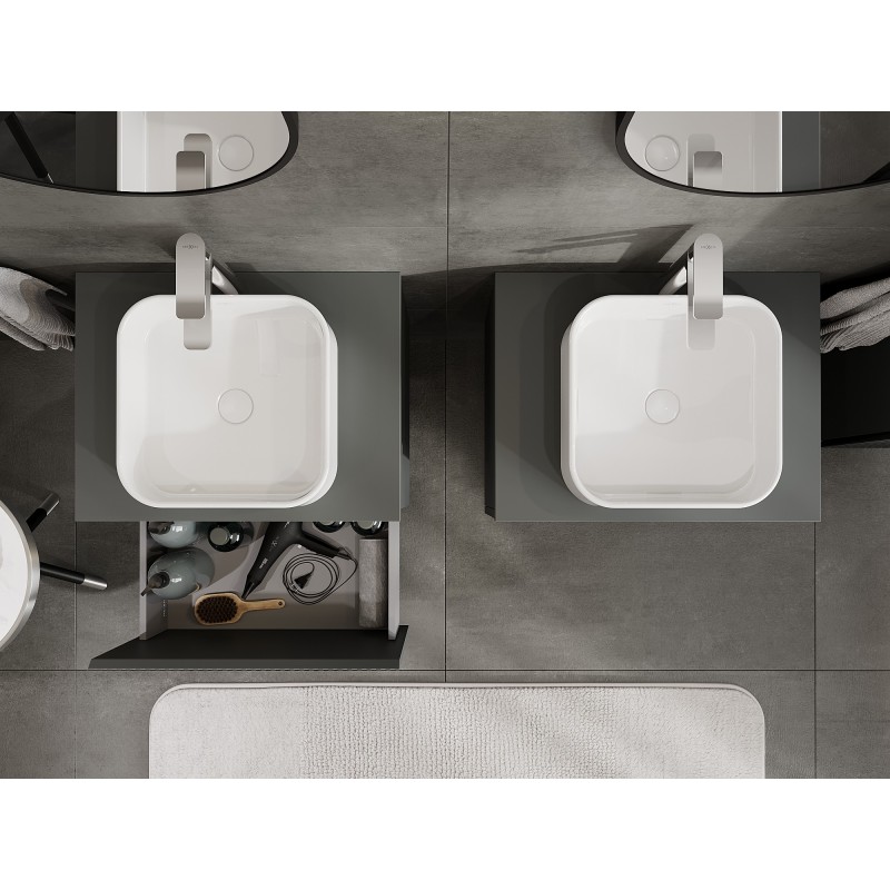 Mexen Rivel koupelnová skříňka pod umyvadlo 60 cm s deskou, 1 zásuvka, rýhovaná, grafit mat - 91A20-06047-1-BFC66