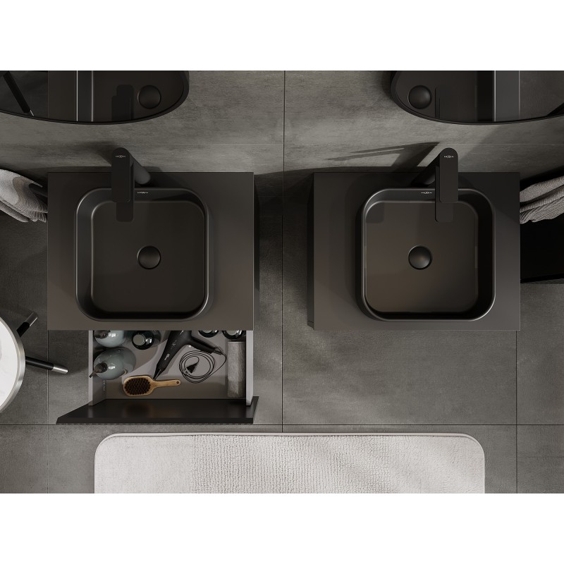 Mexen Rivel koupelnová skříňka pod umyvadlo 60 cm s deskou, 1 zásuvka, drážkovaná, černá matná - 91A20-06047-1-BFC71