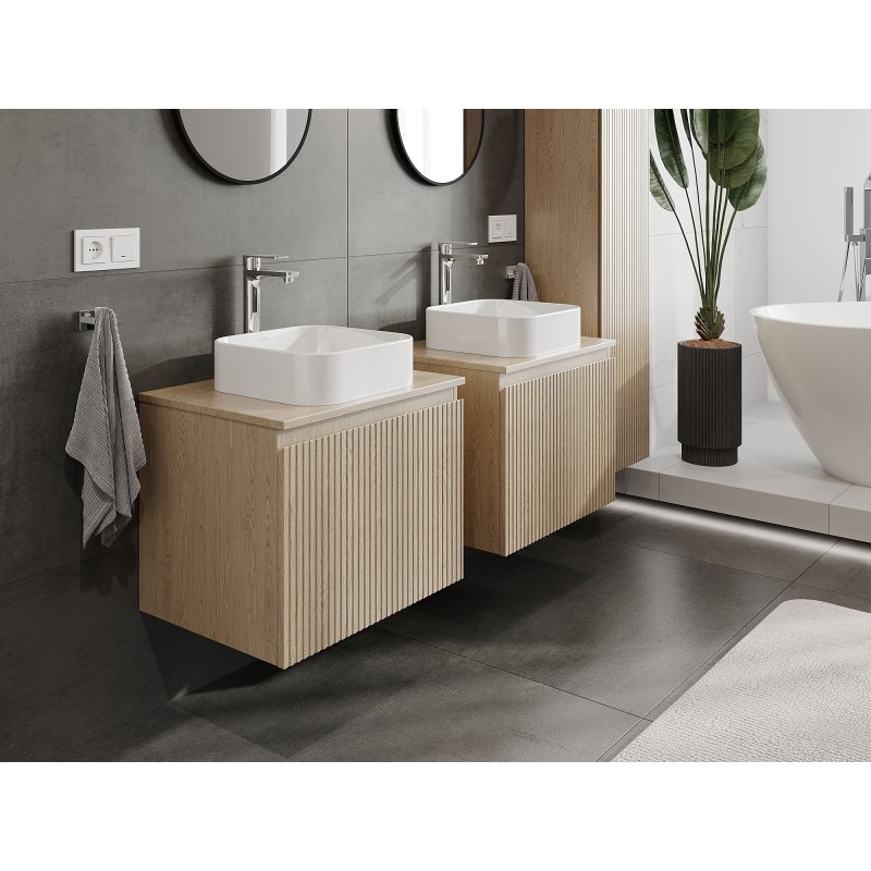 Mexen Rivel koupelnová skříňka pod umyvadlo 60 cm s deskou, 1 zásuvka, drážkovaná, dub - 91A20-06047-1-BFC81