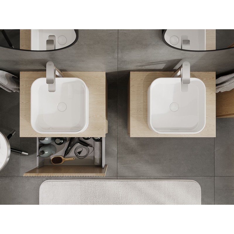 Mexen Rivel koupelnová skříňka pod umyvadlo 60 cm s deskou, 1 zásuvka, drážkovaná, dub - 91A20-06047-1-BFC81