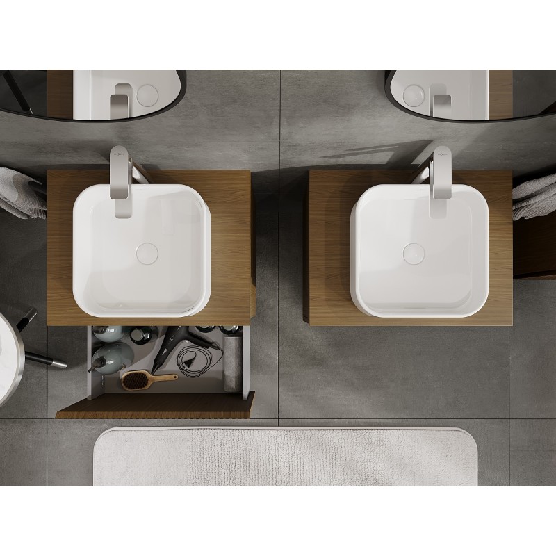 Mexen Rivel koupelnová skříňka pod umyvadlo 60 cm s deskou, 1 zásuvka, drážkovaná, ořech - 91A20-06047-1-BFC86