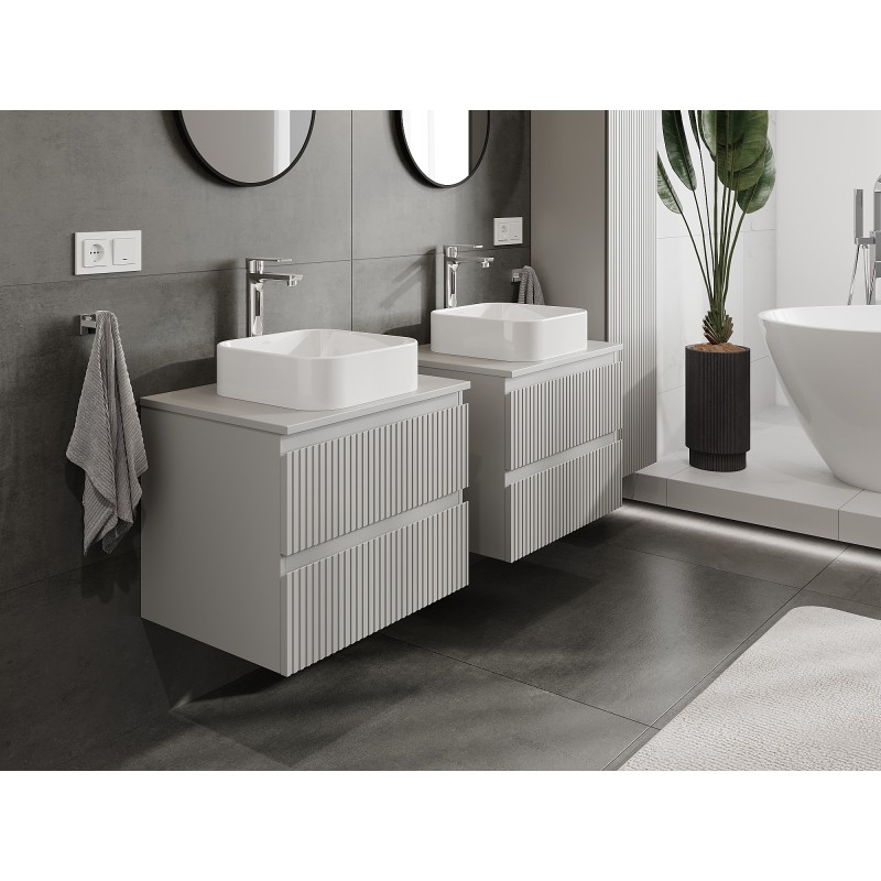 Mexen Rivel koupelnová skříňka pod umyvadlo 60 cm s deskou, 2 zásuvky, drážkovaná, šedá mat - 91A20-06047-2-BFFC62