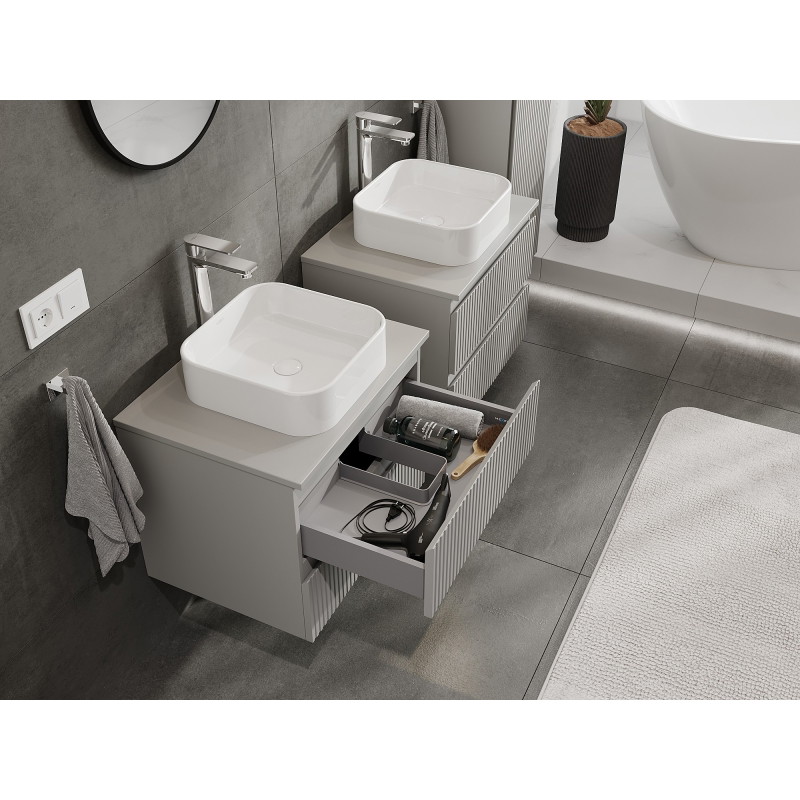 Mexen Rivel koupelnová skříňka podumyvadlová 60 cm s deskou, 2 zásuvky, rýhovaná, šedá matná - 91A20-06047-2-BFFC62