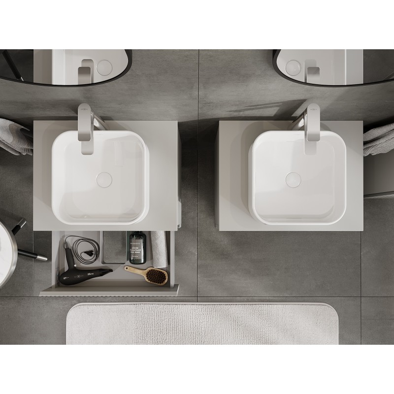 Mexen Rivel koupelnová skříňka pod umyvadlo 60 cm s deskou, 2 zásuvky, drážkovaná, šedá mat - 91A20-06047-2-BFFC62