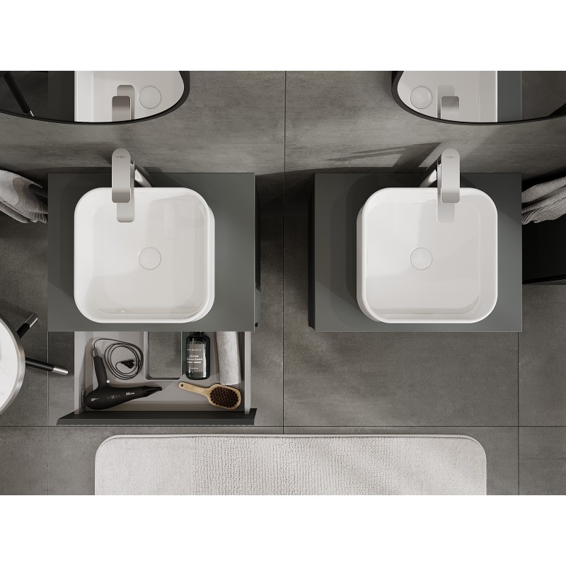 Mexen Rivel koupelnová skříňka pod umyvadlo 60 cm s deskou, 2 zásuvky, drážkovaná, grafit mat - 91A20-06047-2-BFFC66