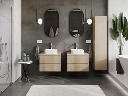 Mexen Rivel koupelnová skříňka pod umyvadlo 60 cm s deskou, 2 zásuvky, drážkovaná, dub - 91A20-06047-2-BFFC81