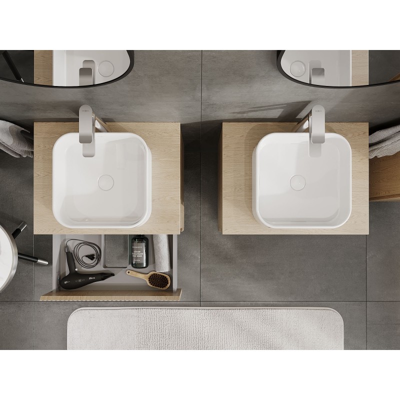 Mexen Rivel koupelnová skříňka pod umyvadlo 60 cm s deskou, 2 zásuvky, drážkovaná, dub - 91A20-06047-2-BFFC81