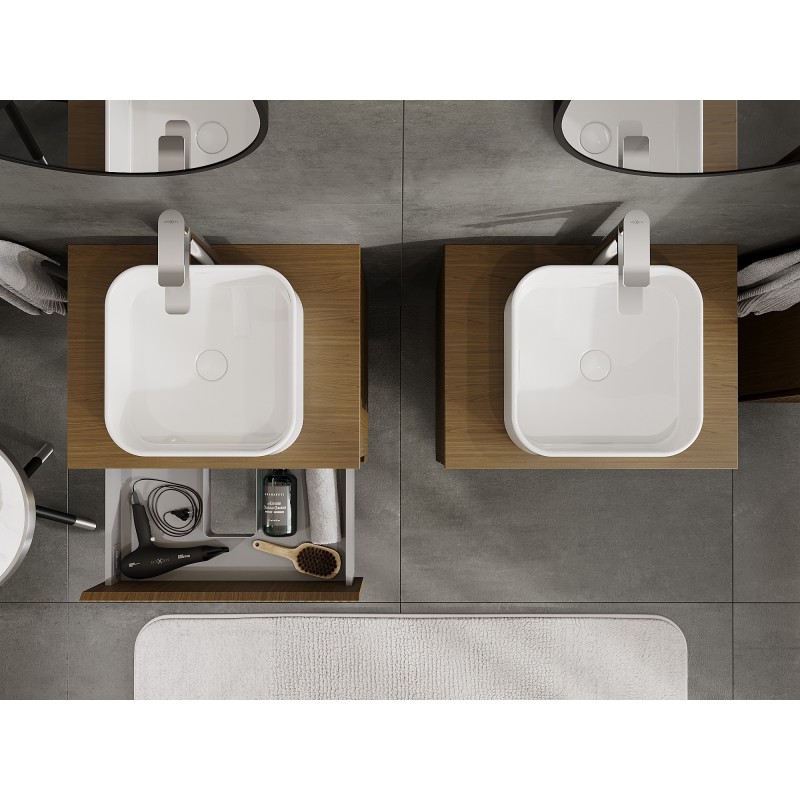 Mexen Rivel koupelnová skříňka pod umyvadlo 60 cm s deskou, 2 zásuvky, drážkovaná, ořech - 91A20-06047-2-BFFC86