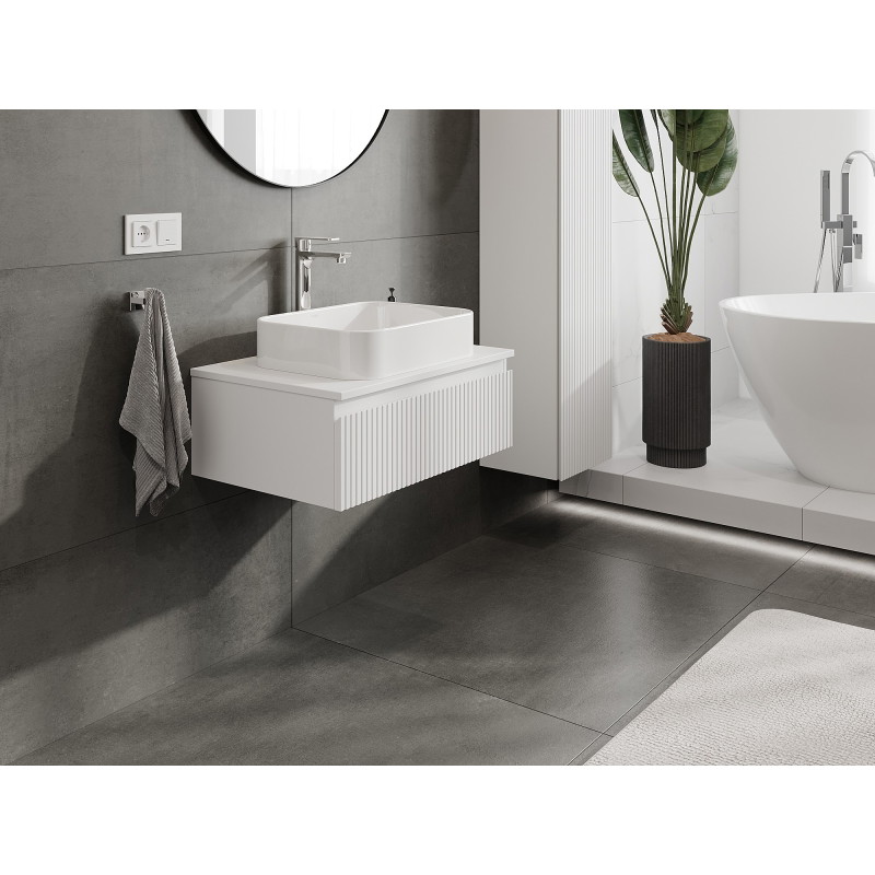Mexen Rivel koupelnová skříňka pod umyvadlo 70 cm s deskou, 1 zásuvka, drážkovaná, bílá mat - 91A20-07023-1-BFC01