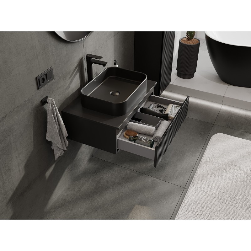 Mexen Rivel koupelnová skříňka pod umyvadlo 70 cm s deskou, 1 zásuvka, drážkovaná, černý mat - 91A20-07023-1-BFC71