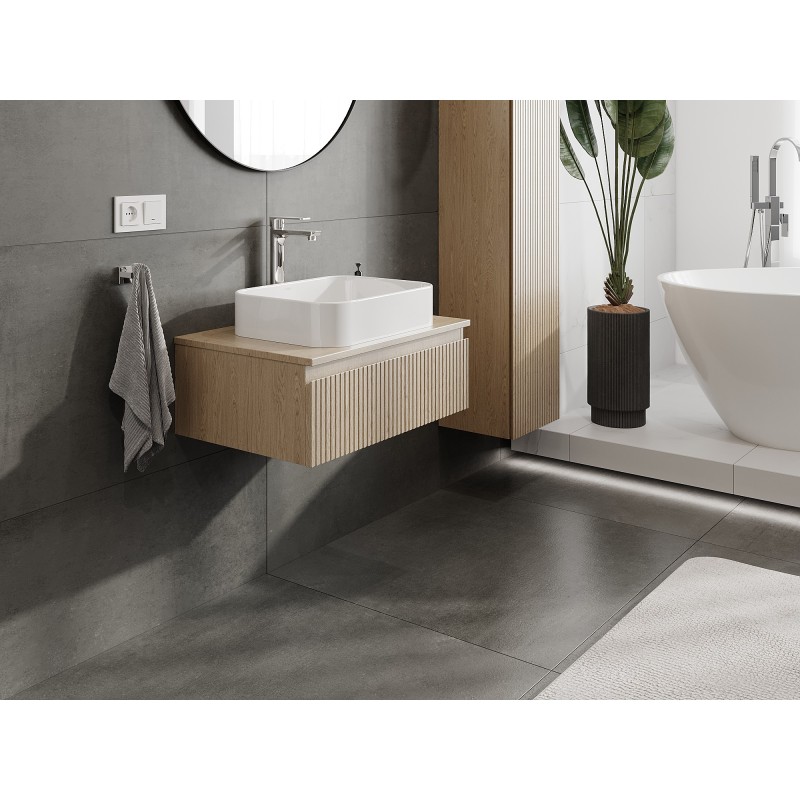 Mexen Rivel koupelnová skříňka pod umyvadlo 70 cm s deskou, 1 zásuvka, vroubkovaná, dub - 91A20-07023-1-BFC81