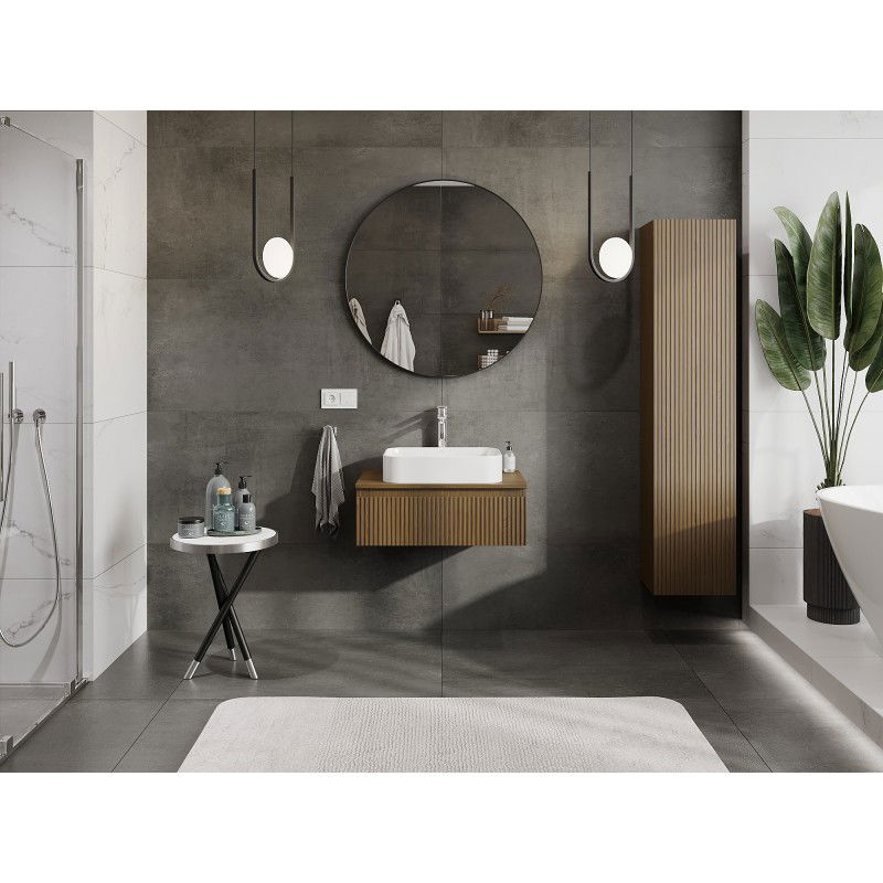 Mexen Rivel koupelnová skříňka pod umyvadlo 70 cm s deskou, 1 zásuvka, drážkovaná, ořech - 91A20-07023-1-BFC86