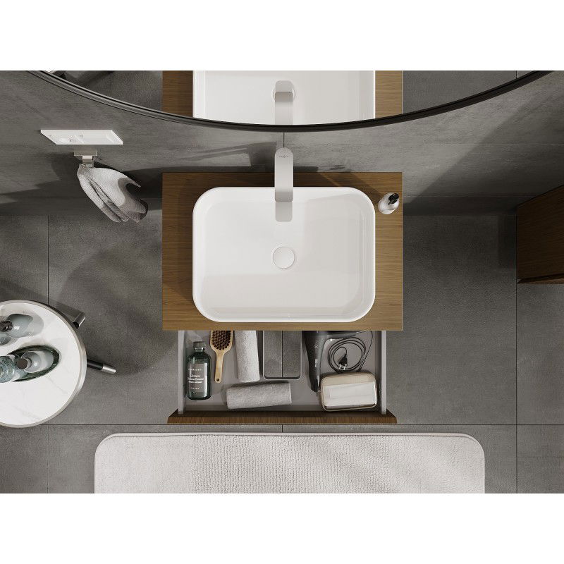 Mexen Rivel koupelnová skříňka pod umyvadlo 70 cm s deskou, 1 zásuvka, drážkovaná, ořech - 91A20-07023-1-BFC86