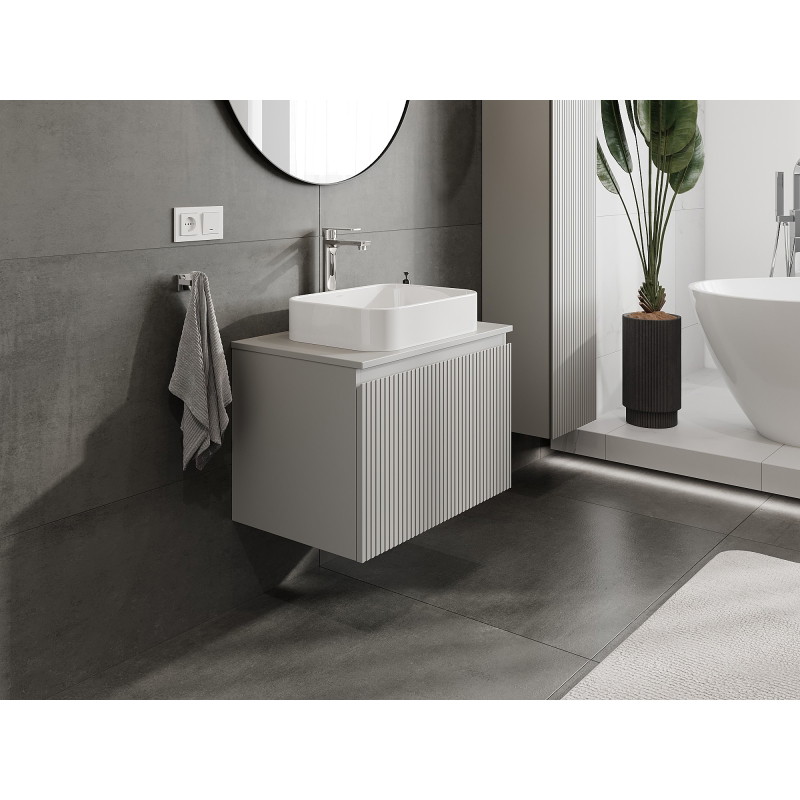 Mexen Rivel koupelnová skříňka pod umyvadlo 70 cm s deskou, 1 zásuvka, drážkovaná, šedá matná - 91A20-07047-1-BFC62