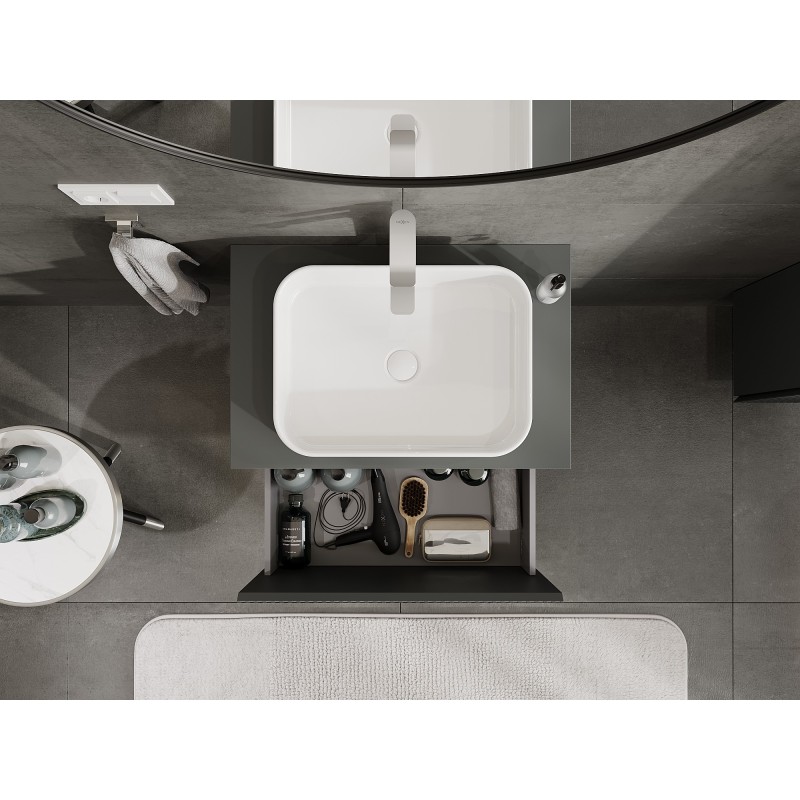 Mexen Rivel koupelnová skříňka pod umyvadlo 70 cm s deskou, 1 zásuvka, rýhovaná, grafit mat - 91A20-07047-1-BFC66