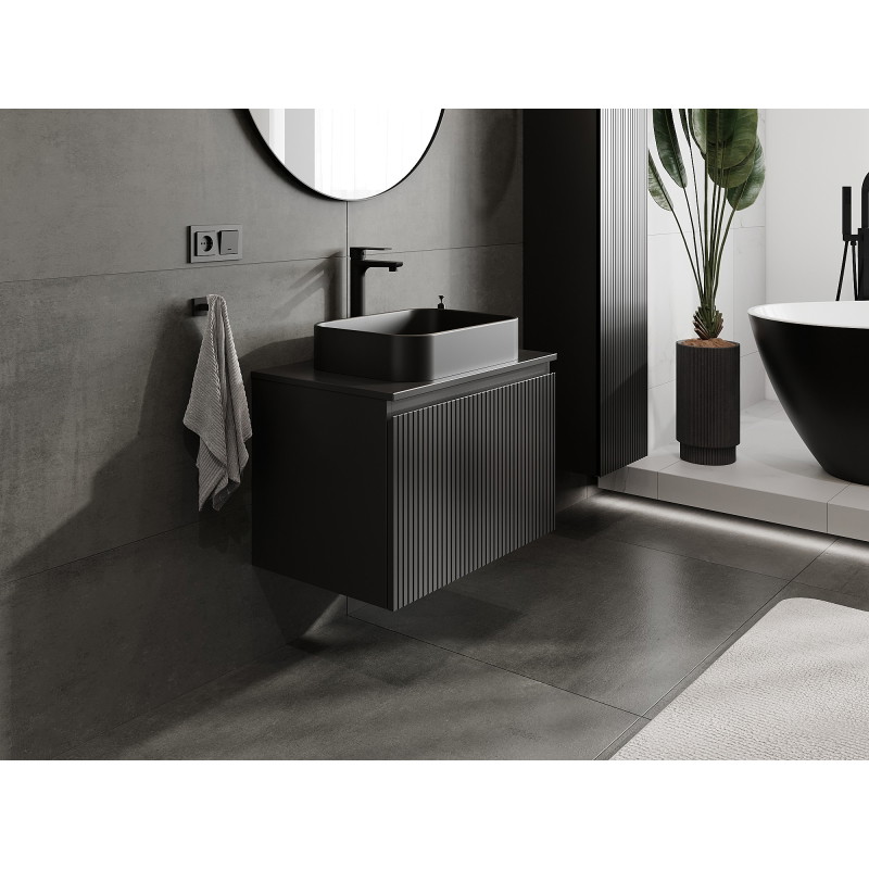 Mexen Rivel koupelnová skříňka pod umyvadlo 70 cm s deskou, 1 zásuvka, drážkovaná, černá matná - 91A20-07047-1-BFC71