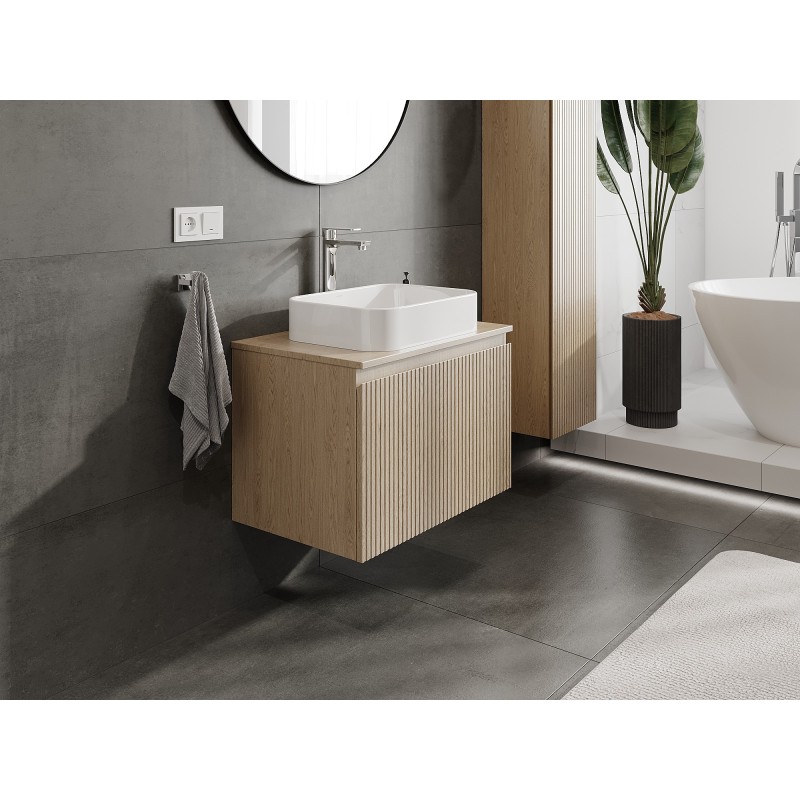 Mexen Rivel koupelnová skříňka pod umyvadlo 70 cm s deskou, 1 zásuvka, drážkovaná, dub - 91A20-07047-1-BFC81