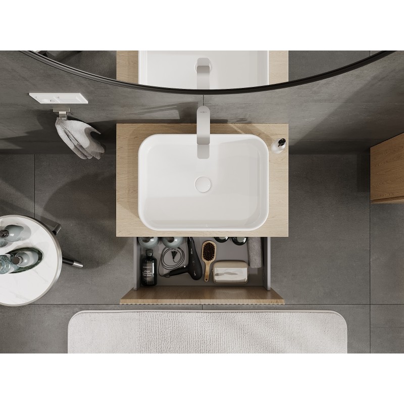 Mexen Rivel koupelnová skříňka pod umyvadlo 70 cm s deskou, 1 zásuvka, drážkovaná, dub - 91A20-07047-1-BFC81