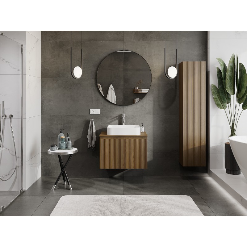 Mexen Rivel koupelnová skříňka pod umyvadlo 70 cm s deskou, 1 zásuvka, drážkovaná, ořech - 91A20-07047-1-BFC86