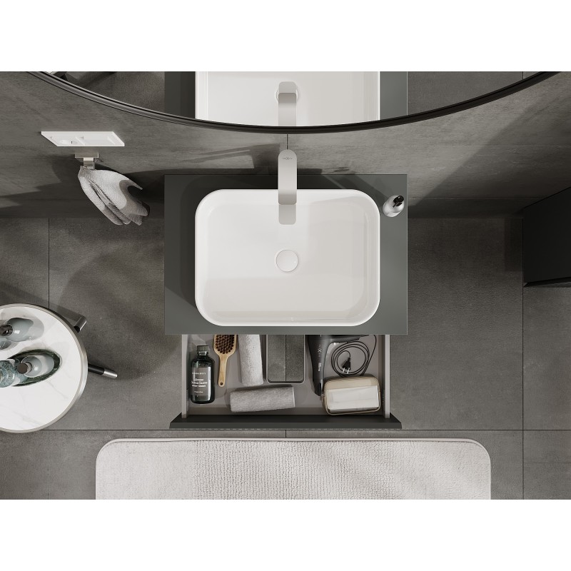 Mexen Rivel koupelnová skříňka pod umyvadlo 70 cm s deskou, 2 zásuvky, drážkovaná, grafit mat - 91A20-07047-2-BFFC66