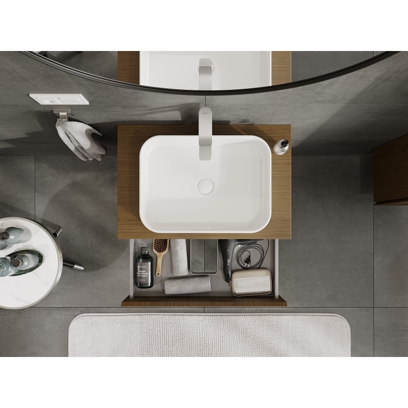 Mexen Rivel koupelnová skříňka pod umyvadlo 70 cm s deskou, 2 zásuvky, drážkovaná, ořech - 91A20-07047-2-BFFC86